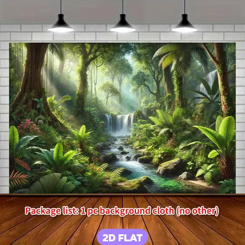 2D Rainforest Waterfall Backdrop for Safari & Jungle Themed Party Decoration