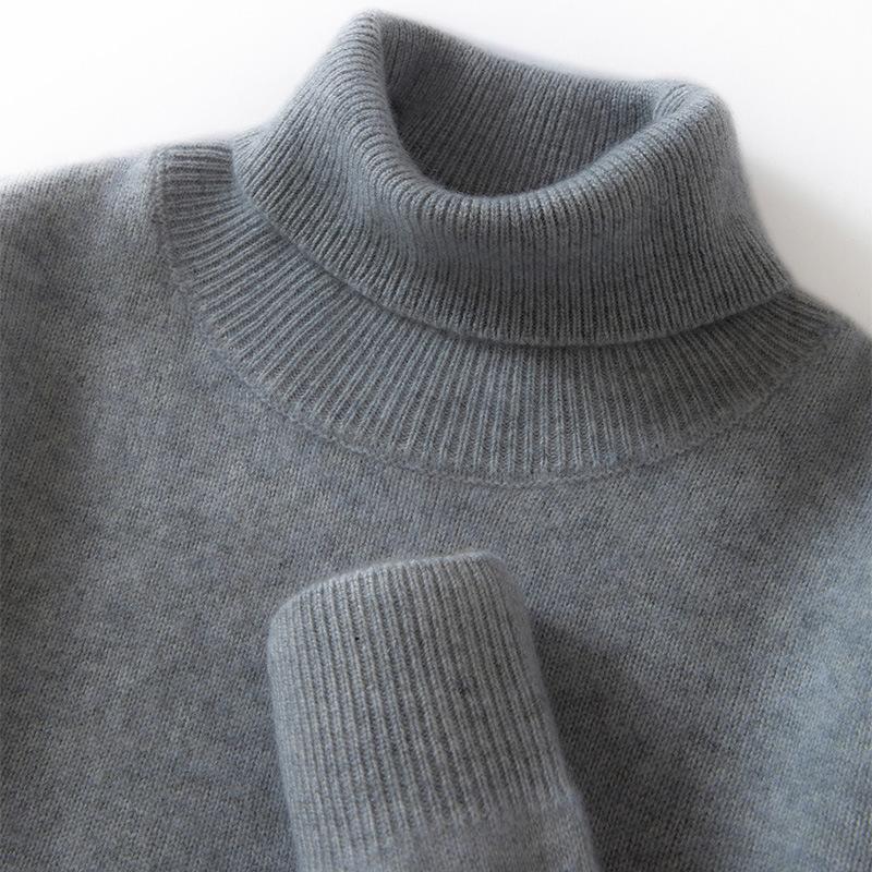 Double strand thickened high lapel cashmere sweater solid color pullover knitting
