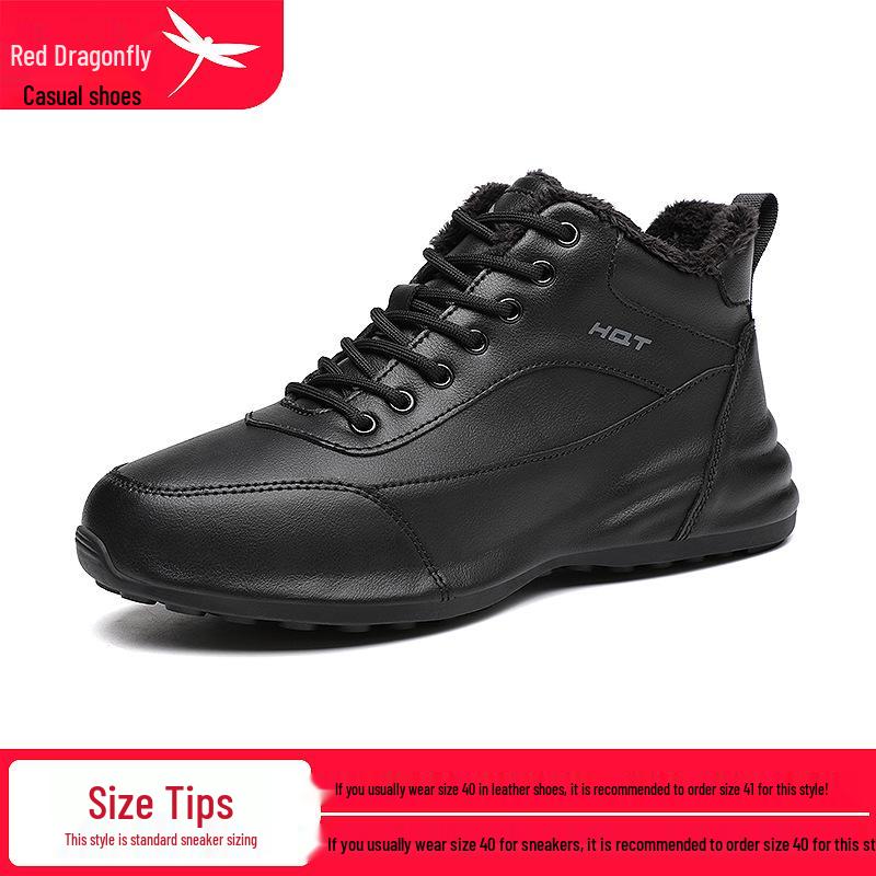 Red Dragonfly Men s Waterproof High-Top Winter Shoes - Velvet Lining, Leather Surface, Insulated, Sports Dad Trend. 41 чёрный