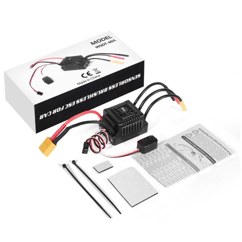 

WSDT-60A Sensorless ESC Brushless Waterproof 60A for 1/10 For Various Brushless Servos Multiple Protections чорний