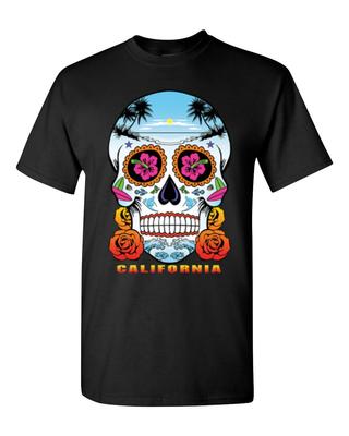 California Mexican Skull Short Sleeve T Shirt Dry Blend Multiple Sizes
