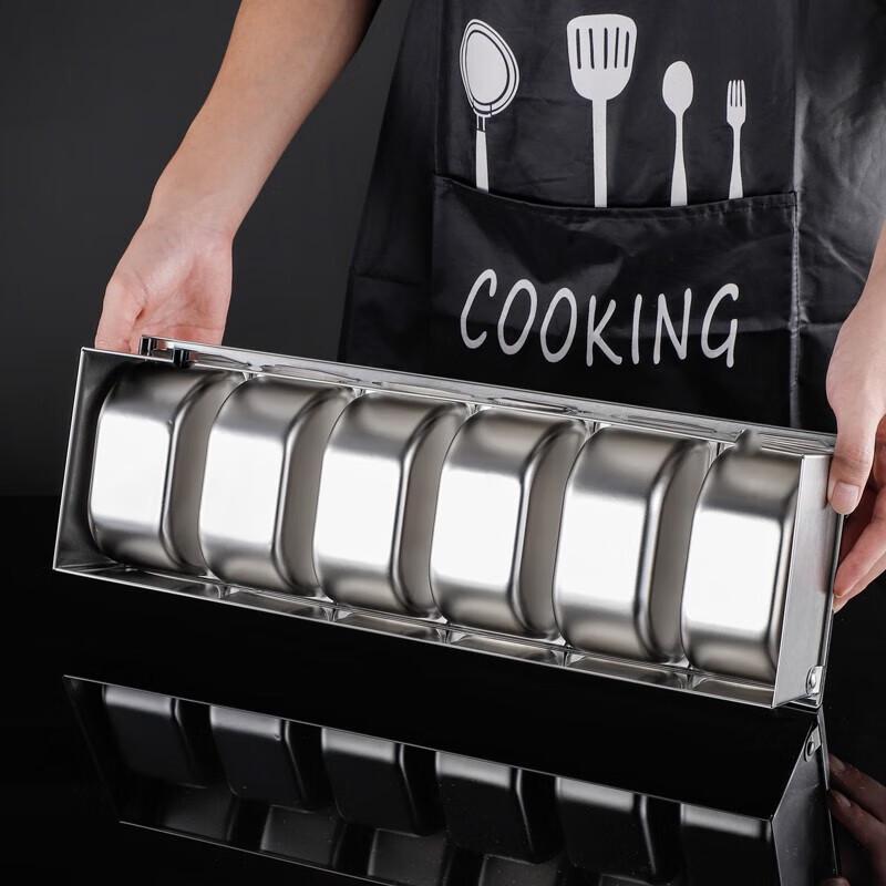 Huihuang Large Stainless Steel Seasoning Box with 6 Compartments and Spoons