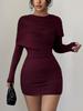 European Style Ruched Hip-Wrap Long-Sleeve Dress for Women - Slim-Fit, Sexy, High-Quality, Spring/Autumn 2025 Collection