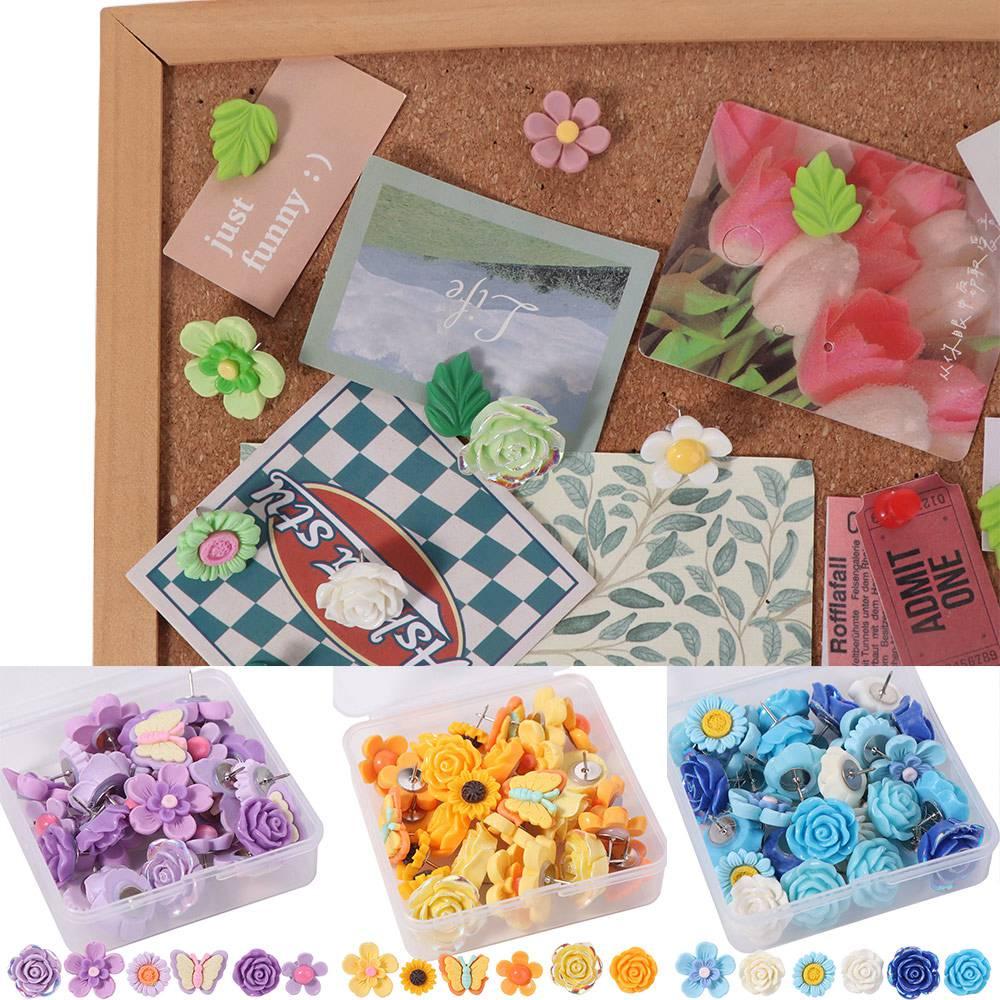 30Pcs Durable DIY Butterfly Push Pins 3D Creative Flower Pushpins Cute Reusable Thumb Tacks Corkboard