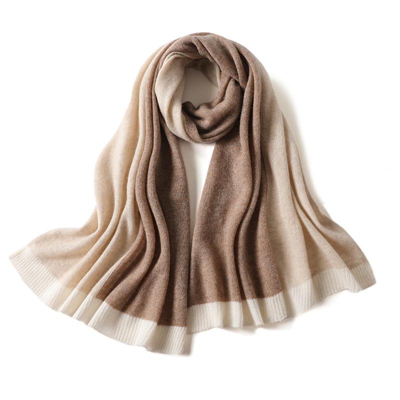 

Высококачественный 100% чистый кашемировый шарф женский осенне-зимний Albas легкая роскошь градиентный волнообразный теплый платок подарочная коробка 180cm кофейный