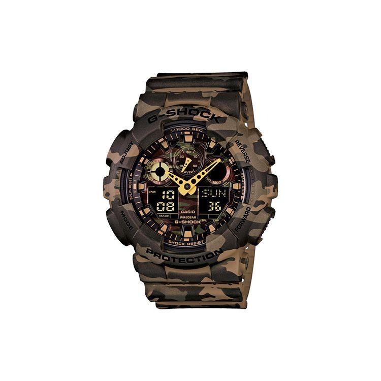 

Casio G-Shock Youth Series Jungle Camouflage Shockproof Waterproof Sports Quartz Movement Resin Strap Men watches Coffee GA-100CM-5A Brown Camouflage Strap