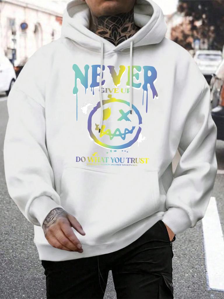 Never Give Up Gradient Letters Printing Hoodies Mens Casual Comics Clothing Loose Pocket Hoody Autumn Fleece Unisex Streetwear
