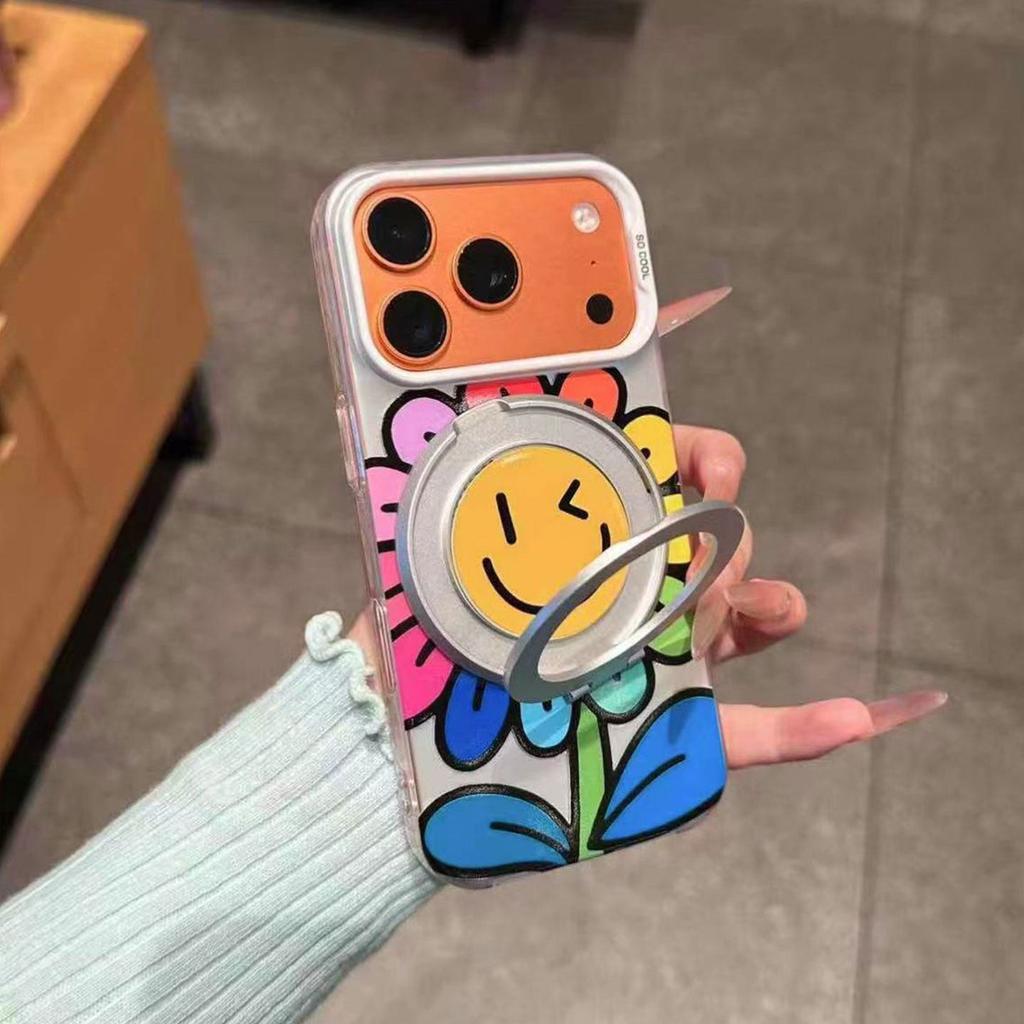 Colorful sunflower is suitable for Apple promax mobile phone case rotating bracket Huawei Xiaomi oppovivo.