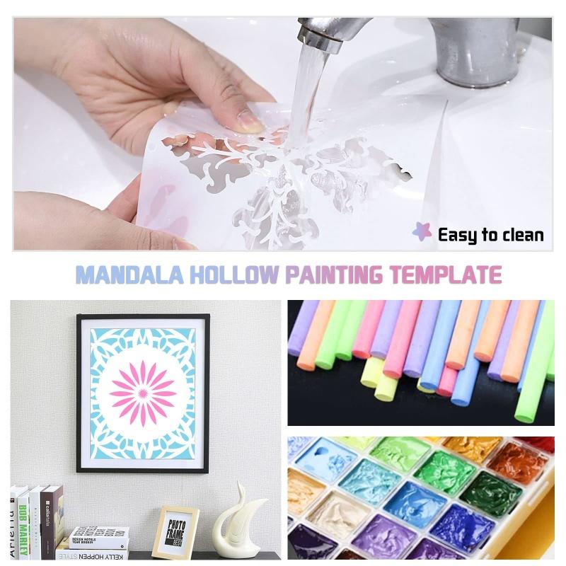 16Pcs/Set Mandala Stencils,15cm Mandala Dot Painting Stencils for DIY Home Decoration Drawing Scrapbook Embossing Album Template