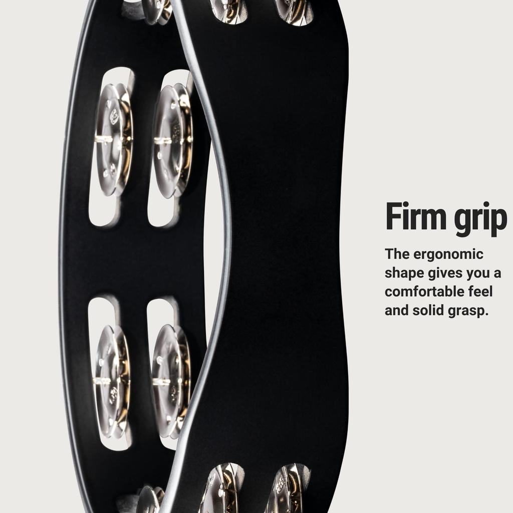 MEINL Percussion Compact Wood Tambourine with Nickel Plated Steel Jingles, 2 Rows, CTA2S-BK