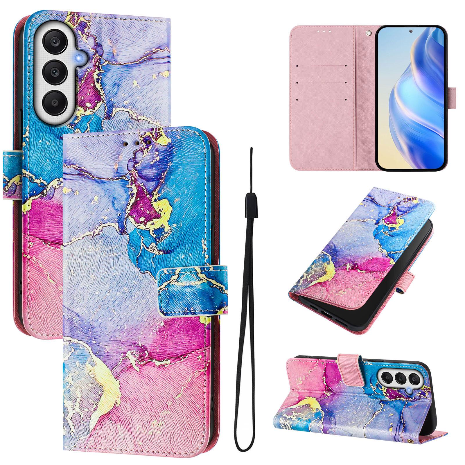 

For Samsung Galaxy A54 5G Case Pattern Printing Wallet Phone Cover with Strap Multicolor Marble