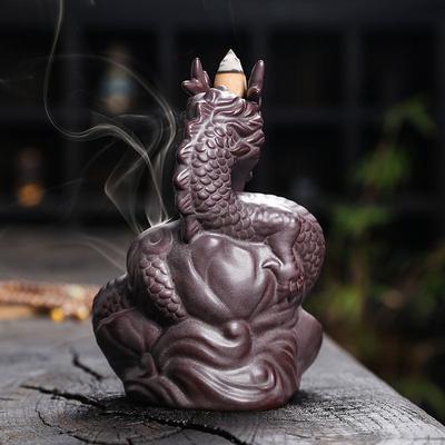 1pc Dragon Shaped Backflow Incense Burner with Sparkling LED Light for Meditation Mascot of the Year of the Loong -No Incense