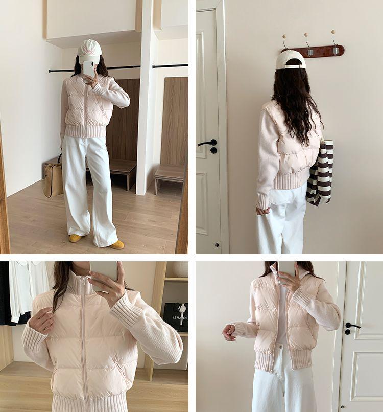 Korean Style Women's Knitted Patchwork Down Vest - Petite Short 90% White Duck Down Outerwear for 2025 Autumn/Winter