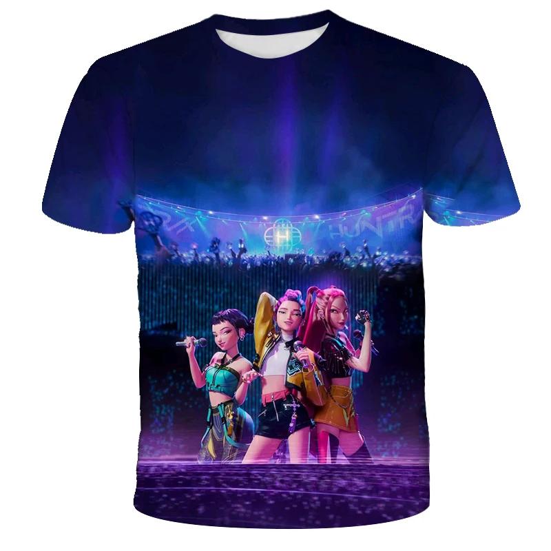 2025 Movie KPop Demon Hunters T-shirt Summer Short Sleeve Tee for Casual Loose Girl Boy Graphic Printed Tops