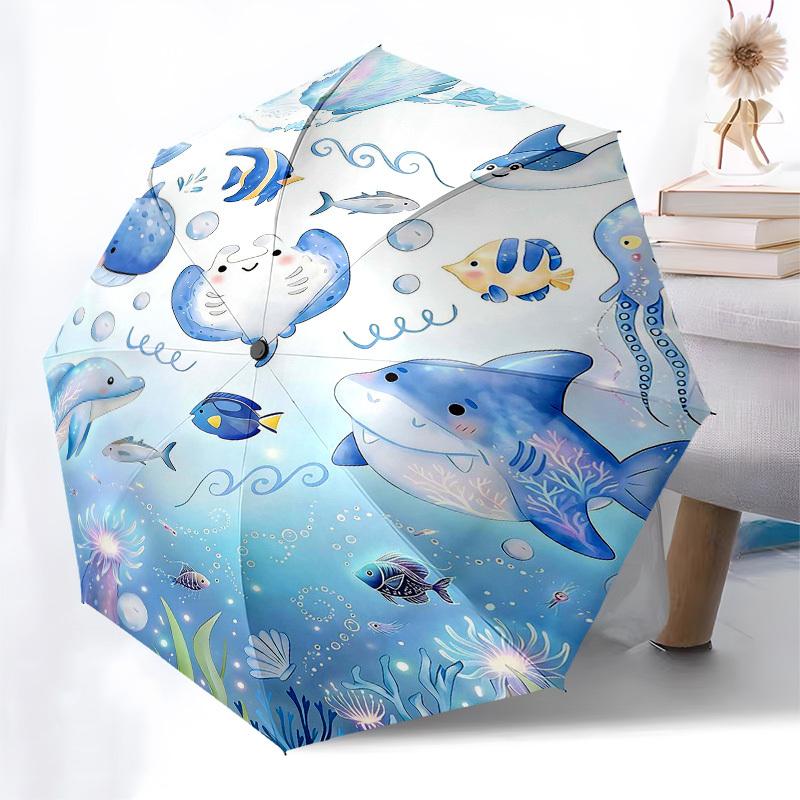 1PC Ocean Sea Creatures Umbrella-8-Rib Reinforced, Automatic Open, Lightweight & Durable, Fashion Accessory for Outdoor, Beach L0329