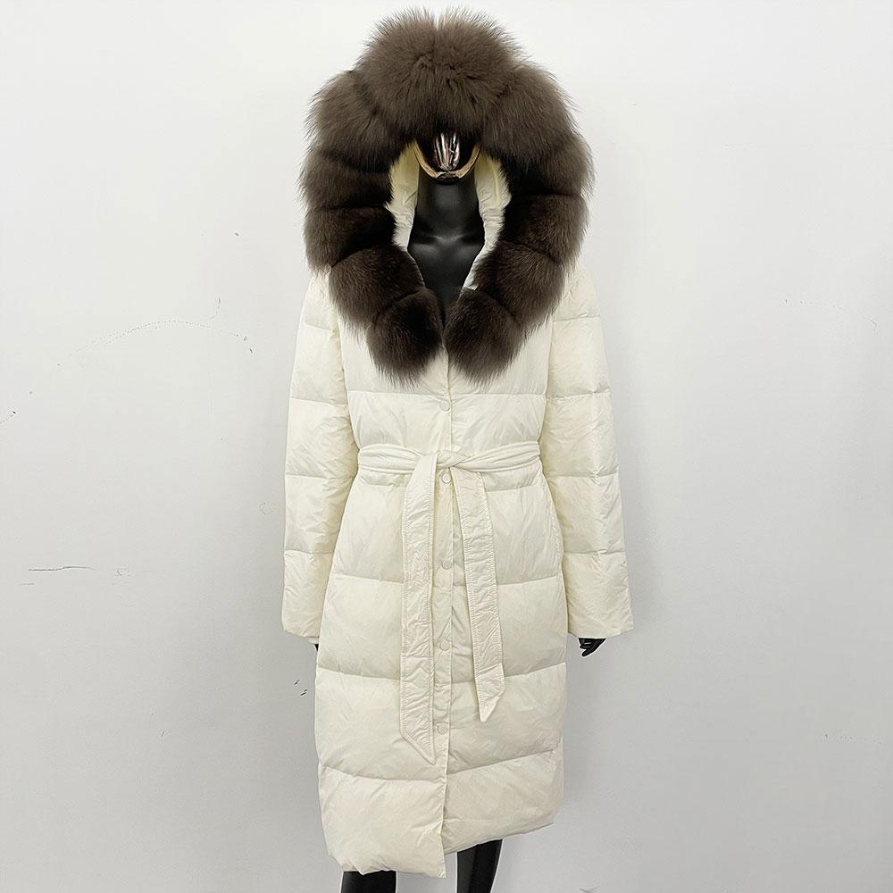 OFTBUY Winter Women Coat Real Fox Fur Collar Hooded Jacket Thick Warm Autumn Hat Detachable X-long White Duck Down Overwears
