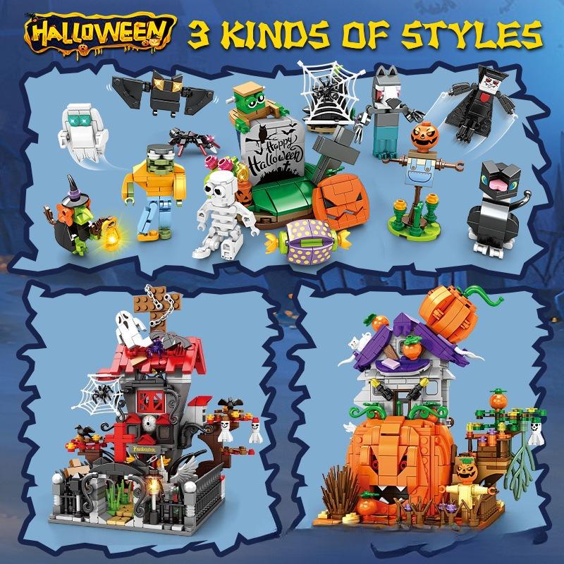 Halloween Gifts Small Particle Building Blocks, Pumpkin Houses Ghost Houses, Scene Building Blocks, Children's Intelligence Development, Assembly Toys