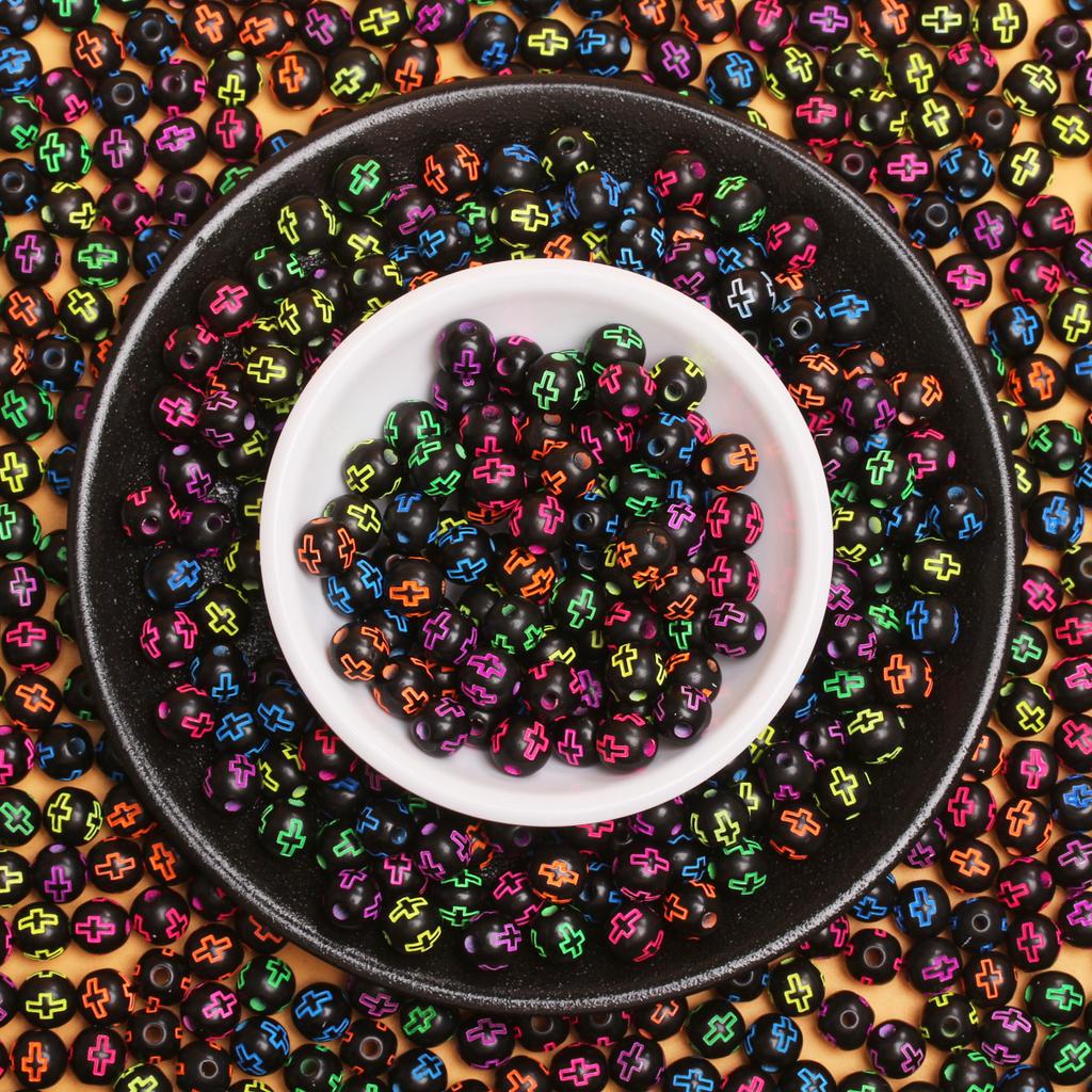 Home Party Supplies Handmade Keychain 20Pcs Bracelet Acrylic 7mm Fashion Necklace DIY Loose Beads Jewelry Making Material Cross Accessorie Round