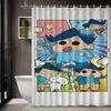 Crayon Shin-Chan Himawari & Pink Crocodile Toy Cartoon 2D Print Waterproof Shower Curtain, Minimalist White With Colorful Stars