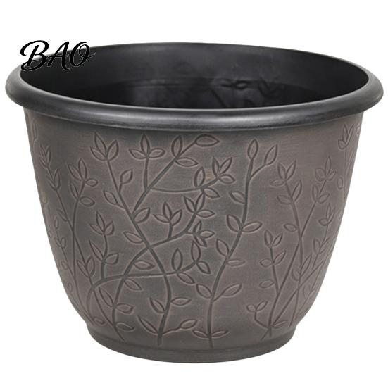 Garden Flower Pots with Trays 12 Inch Thickened for Outdoor Indoor, Plastic Leaf-Pattern Texture Large Planters Planter Drainage Hole & Saucer,