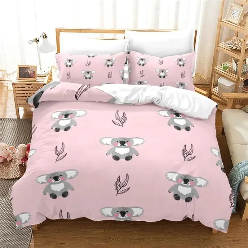 Set Biancheria da Letto Koala Cartone Animato Ragazzi Ragazze Twin Queen Size Copripiumino Federa Letto Bambini Adulti Moda Tessile per la Casa
