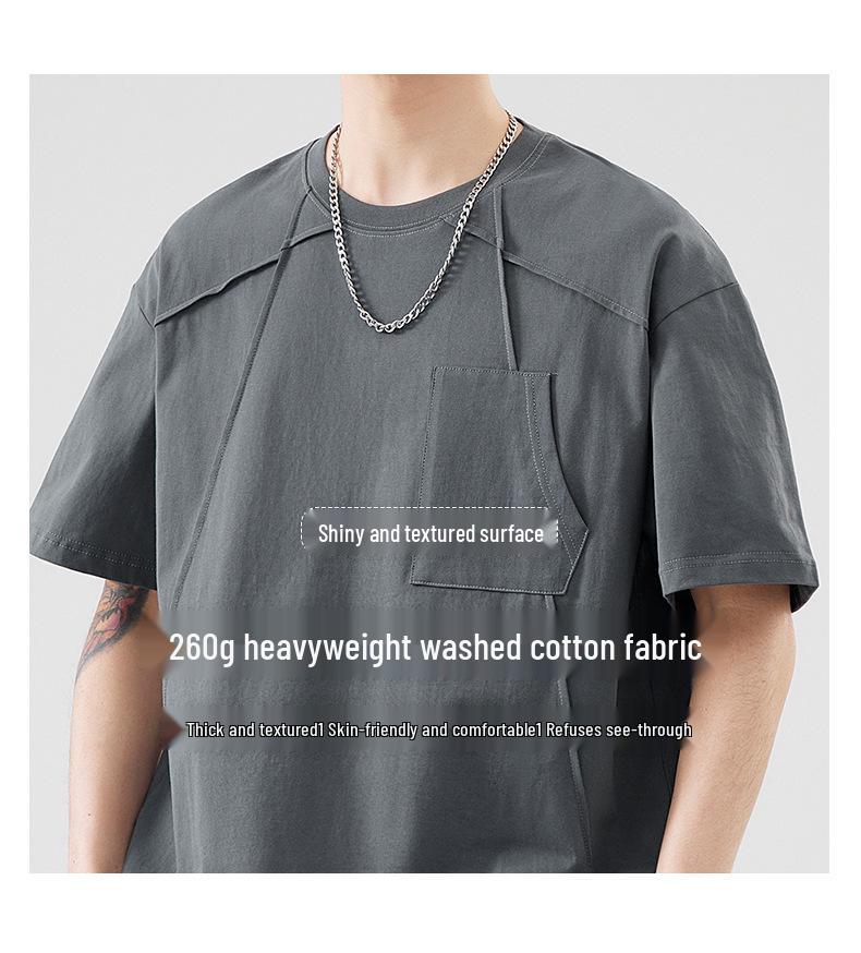 An Yang Pánské černé sešívané letní tričko s krátkým rukávem: Niche Jednobarevný design