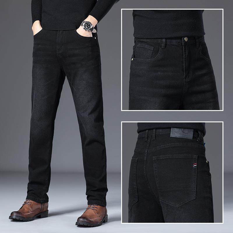 Pantalones casuales versátiles de moda para hombre Ajuste ceñido elásticos de pierna recta efecto lavado jeans de mezclilla Novedad