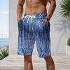 Men Plus Size Off White Watercolor Leaf Printed Beach Shorts Drawstring Waist Side Pockets Straight Leg