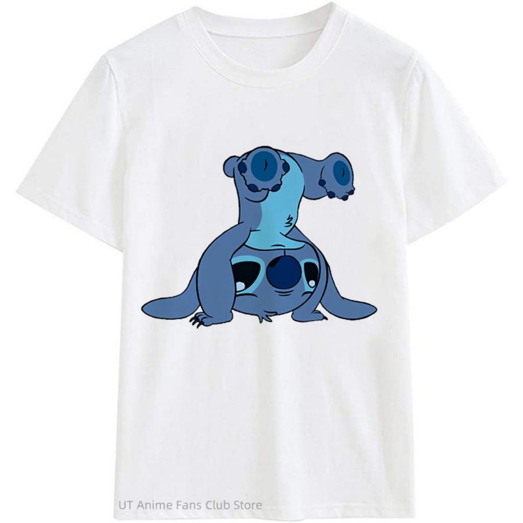 Summer Disney Stitch and Angel Couple Cotton Cartoon T Shirt Men Women Short Sleeve Boys Girls Tees Casual Loose Men Clothes