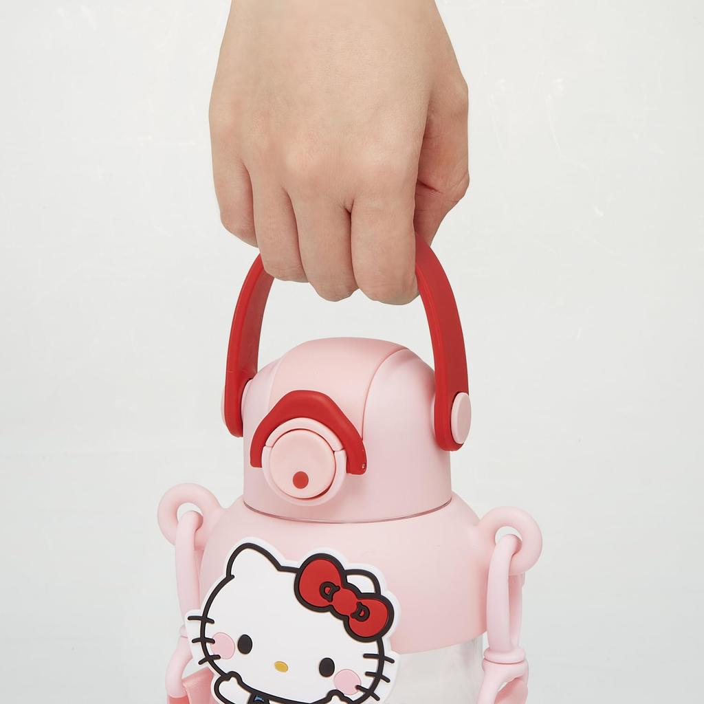 Skater Rubber Mascot Straw Locking Shoulder Sanrio Hello Love Every Bottle, 650ml, One-Push Open, Function, Handle, Strap, Kitty, Day, PRMC7ST-A