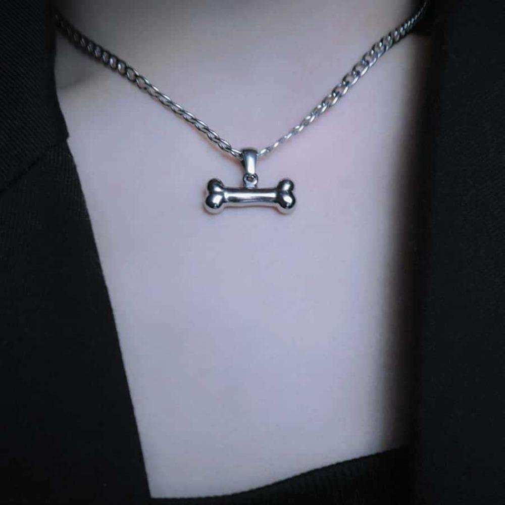 Minimalismus Gotisch Edelstahl Hundeknochen Anhänger Halskette für Damen Herren Silber Dunkel Punk Y2K Paar Schmuck Geschenke