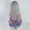Professional  Rainbow Gray White Pink Purple Gradient Long Lolita Wavy Women Wig with Bangs Synthetic Fluffy Wig for Party Cosplay