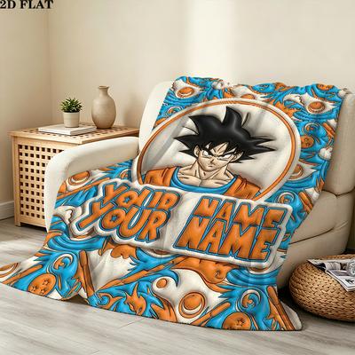 Custom Name,Son Goku Printed Flannel Blanket, Soft Throw for Bedroom Sofa, Washable, Christmas Present, Great Gift.