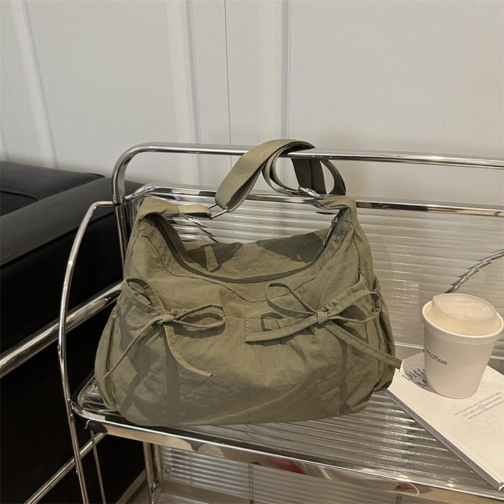 Pleated Nylon Shoulder Bag Multiple Pockets Hobo Bag Sweet Bow Crossbody Bag Women