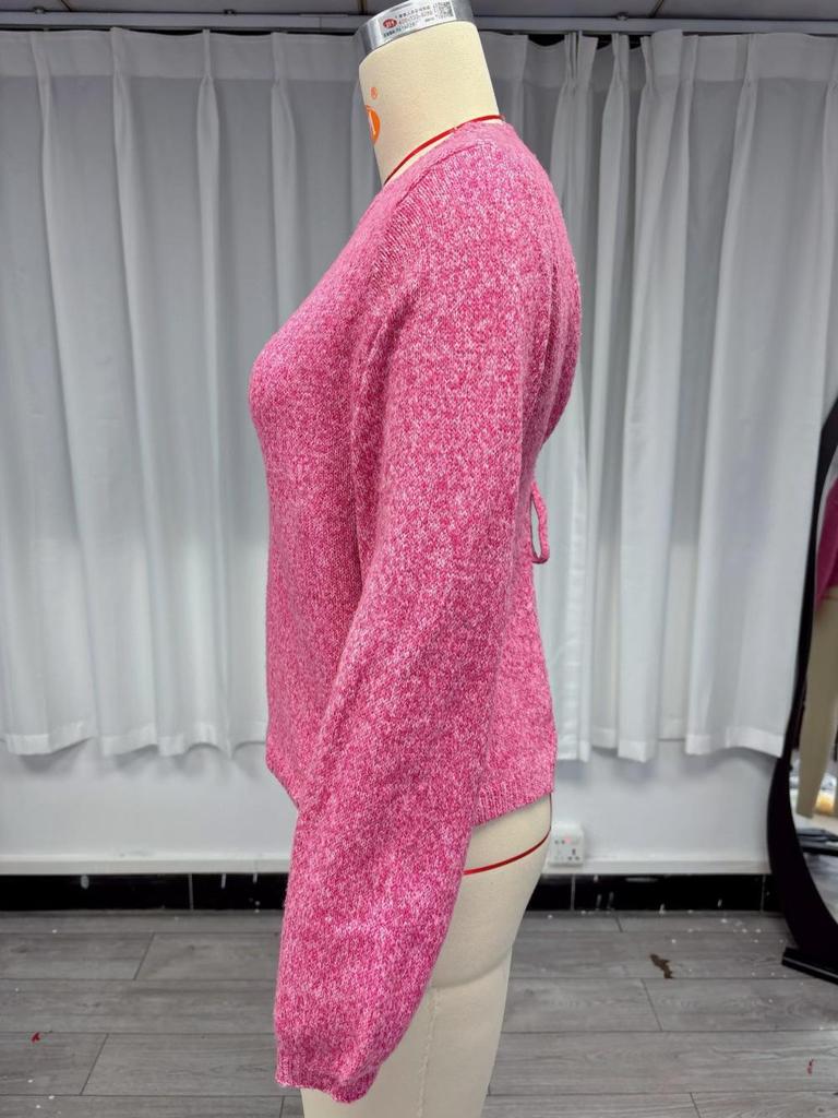 Backless Lace-Up Knitted Sweater - Women's Long Sleeve, Round Neck, Loose Fit, Sexy Design