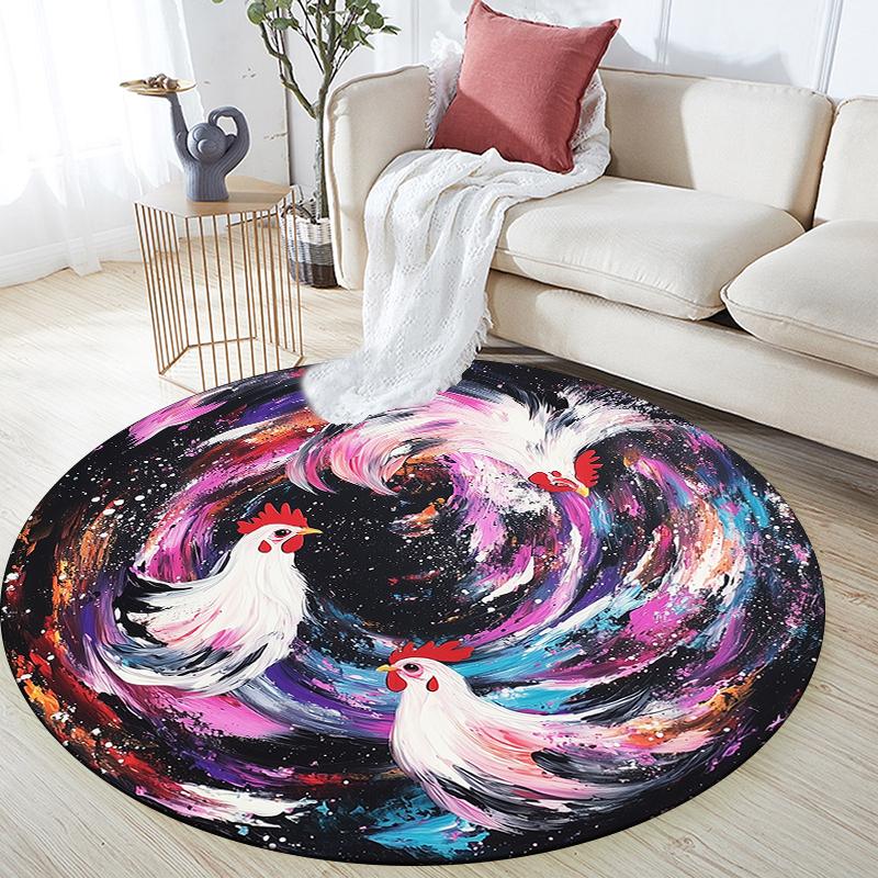 Rooster Pattern Round rug,Carpet Rug for Living Room Bedroom Sofa Playroom Decor,Non-slip Floor Mat,Holiday Gifts and Birthday Gifts.