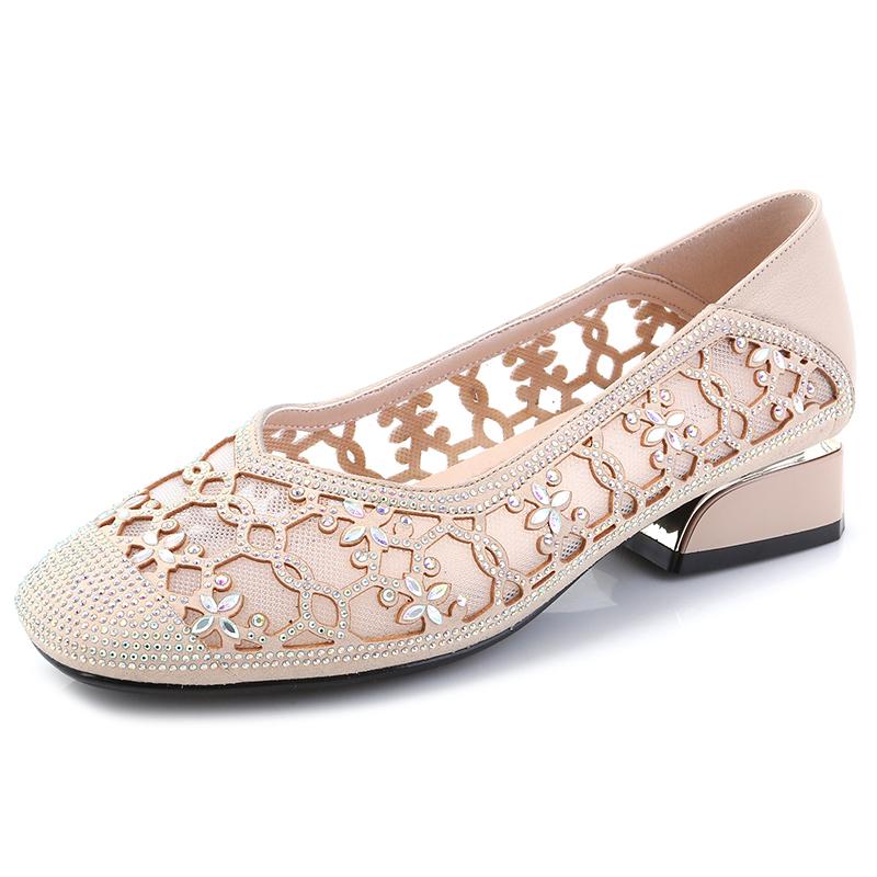 Fashion GKTINOO 2025 Summer Fashion Pumps Cut-outs Women Crystal Casual Ladies Shoes High Heels Tenis Feminino Genuine Leather Sandals