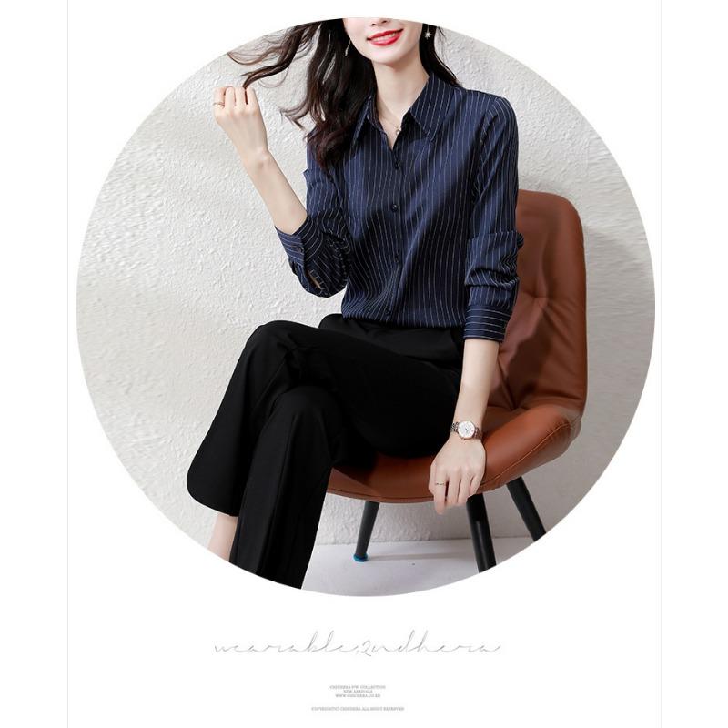 

Полосатая рубашка женская дизайнерская стильная весенне-осенняя рубашка для молодых профессионалов и мамочек белая рубашка 3XL синий