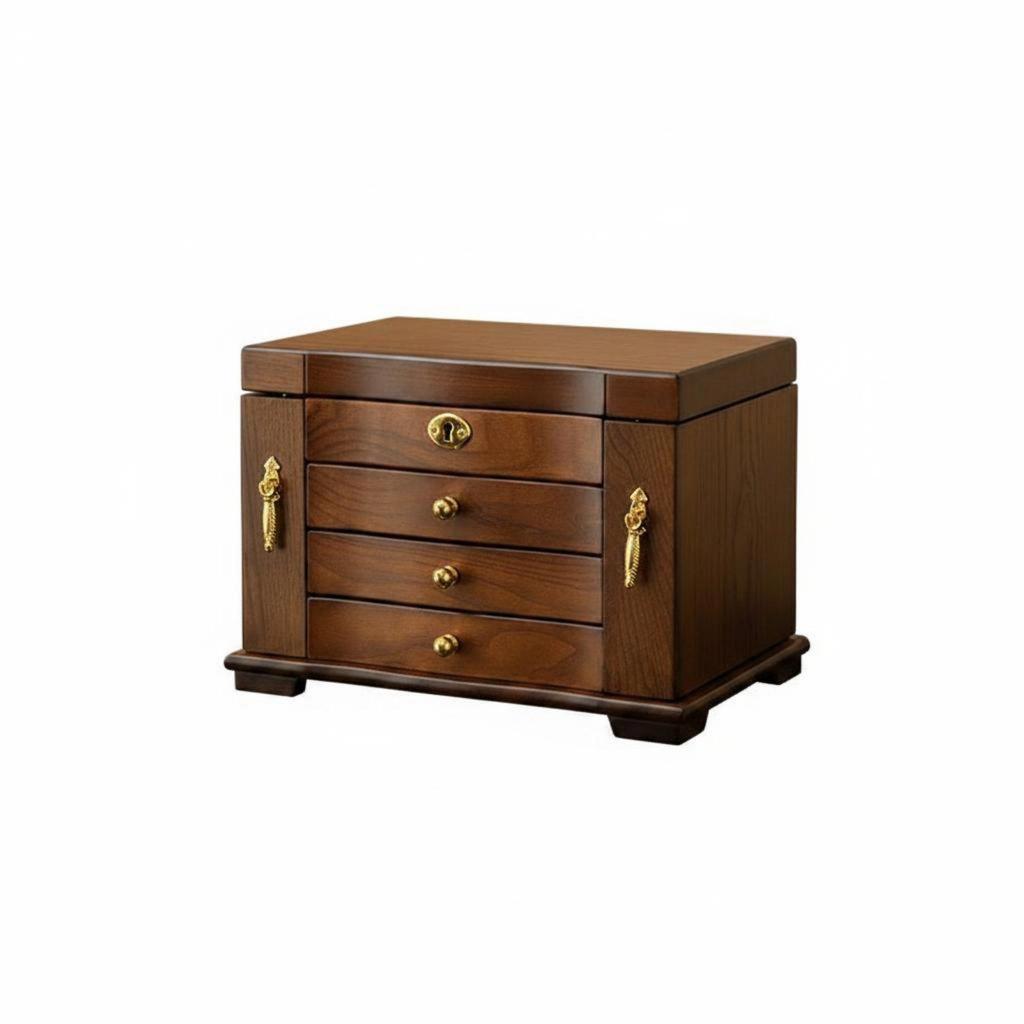 Large Wooden Jewelry Chest Organizer with Lock Drawer Holder for Rings Necklaces