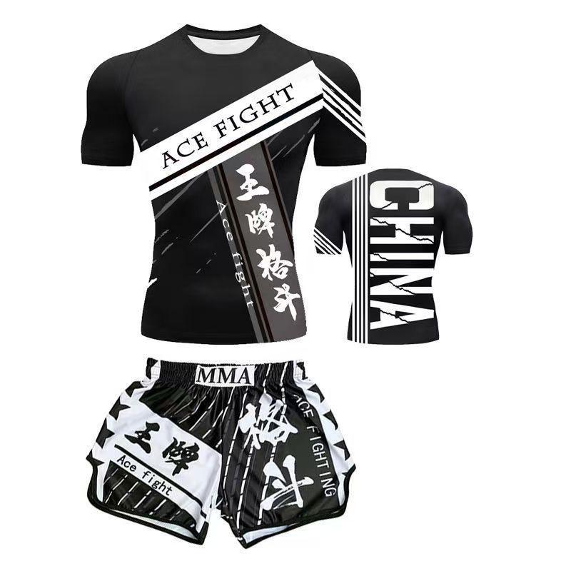 Set di Allenamento MMA Uniforme Muay Thai Maglietta Pantaloni Sport da Combattimento Fitness Palestra Allenamento