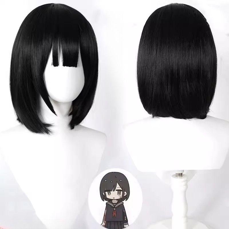 Girl Wearing Cos-style Short Straight Wig Pompadour-style JK Wig for Daily Wear or Anime Cosplay Wigs