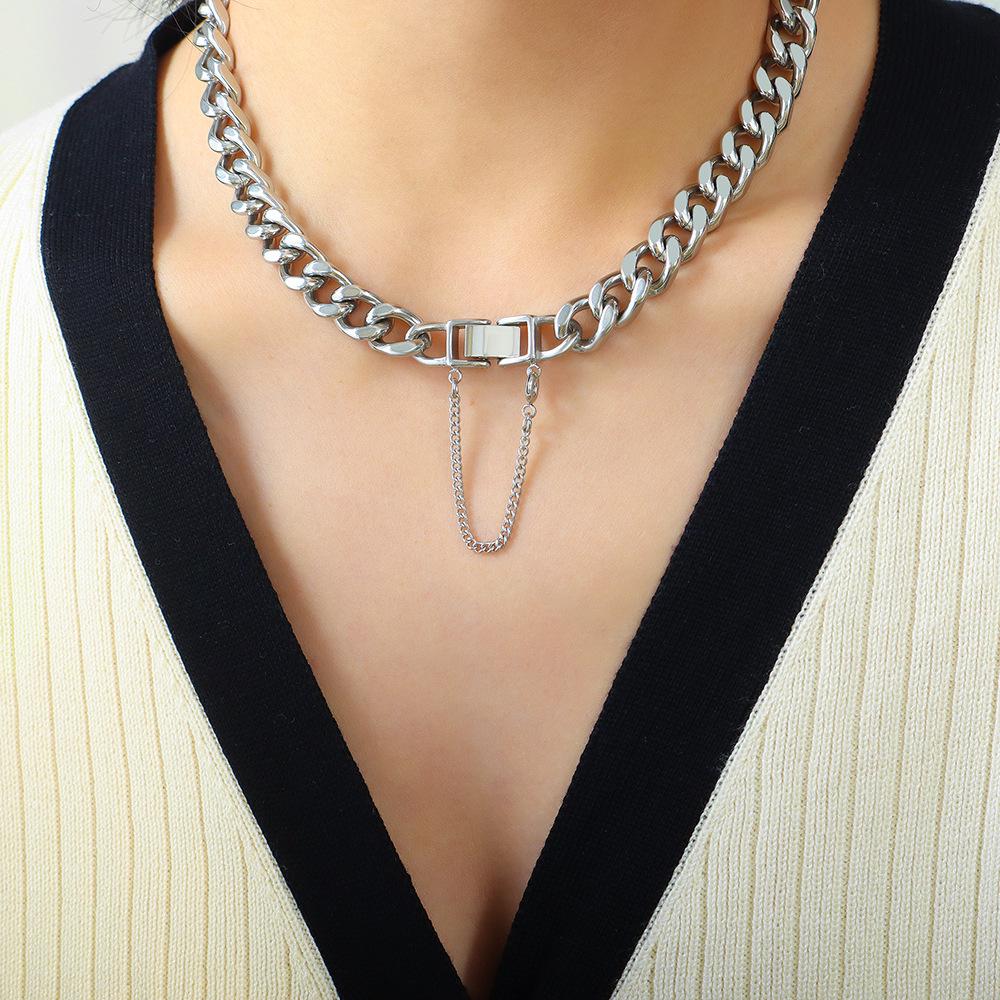 Exaggerated 18K Gold-Plated Titanium Steel Cuban Necklace & Bracelet Set - European/American Hip Hop Style
