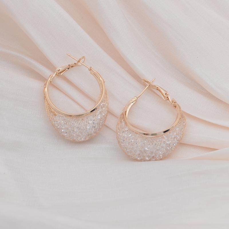 Inside Crystal Metal Mesh Hoop Earrings for Women Wedding Party European Vintage Round Statement Dangle Earrings Jewelry