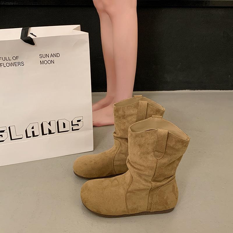 

Retro inner heightening short boots women s 2025 autumn and winter new round head soft sole Birkenstock boots short western cowboy boots 35 хаки