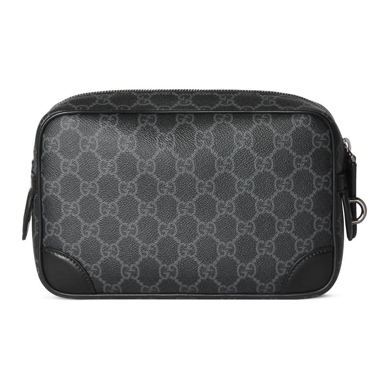 Gucci GG Emblem Brand Letter Pattern Zipper Closure Fabric Toiletry Bag Small Size Men's Black