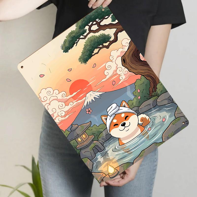 

Japanese Fuji Mountain Shiba Inu Onsen Custom Metal Tin Sign Home Decor Living Room Bedroom Wall Art 20x30cm（7.8x11.8inch）