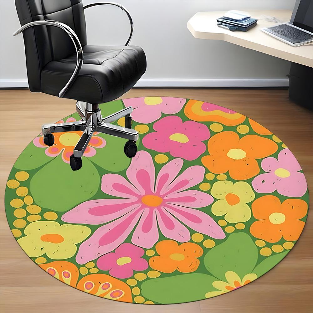 1pc Floral Pattern Office Round Area Rug, Indoor Mat Suitable For Office, Under Office Chairs Bedroom Living Room Home Decor, Room Deco