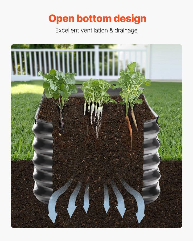 Metal Raised Garden Bed, 2.0 X 0.6 X 0.4 M Oval Outdoor Galvalume Planter Garden Box, Open Bottom Design, Large Planter Raised Bed for Growing