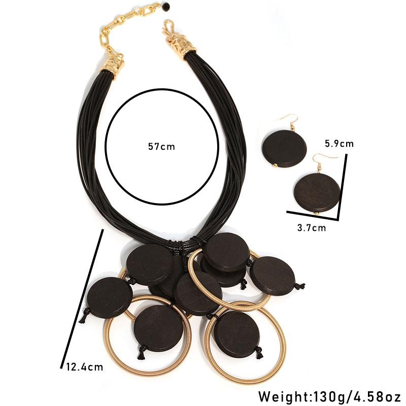 Fashion Statement Retro Geometric Ring Wooden Stitching Necklace for Women Wedding Party Accessory