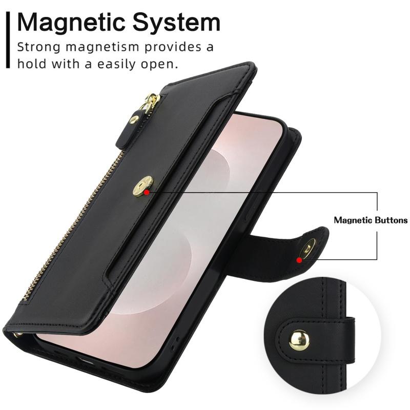 Crossbody Lanyard Leather Zip Wallet Multi Card Phone Case for Samsung Galaxy S25 Edge S24 Ultra S23 Plus S22 S21 FE Flip Cover